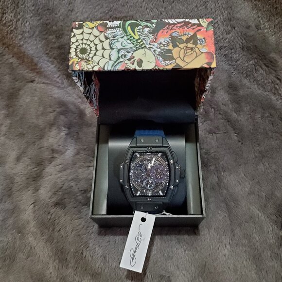 Ed Hardy Men’s Watch With Adjustable Blue Band NWT - Picture 1 of 10